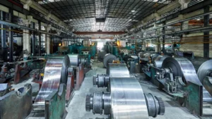 AKS high-tech annealing facility with metal coils and precision machinery